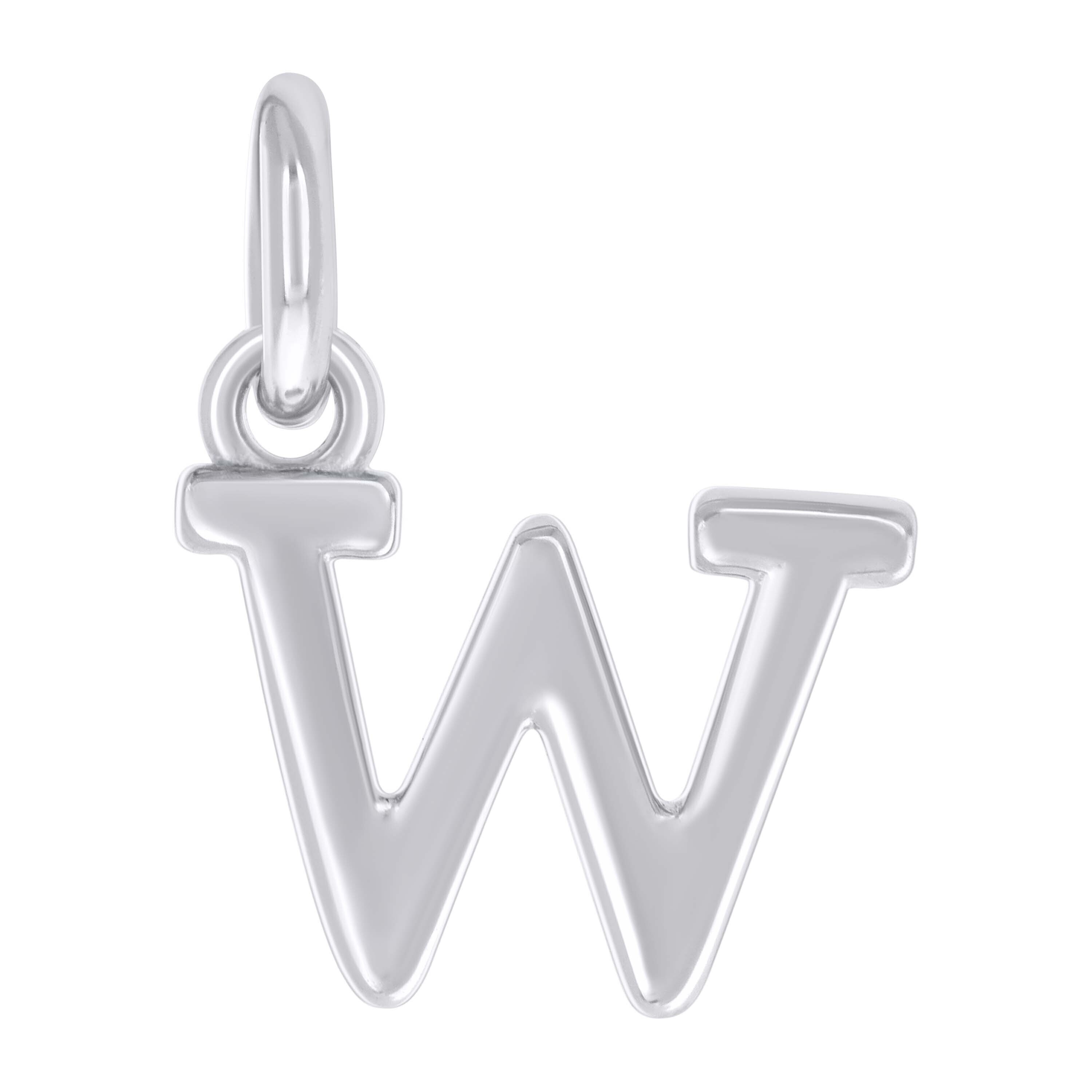 925 Sterling Silver Unisex Initial Small Alphabet W Charm Pendant